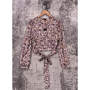 New Hugo Boss Top Medium Womens Floral Balloon Sleeve Wrap Blouse